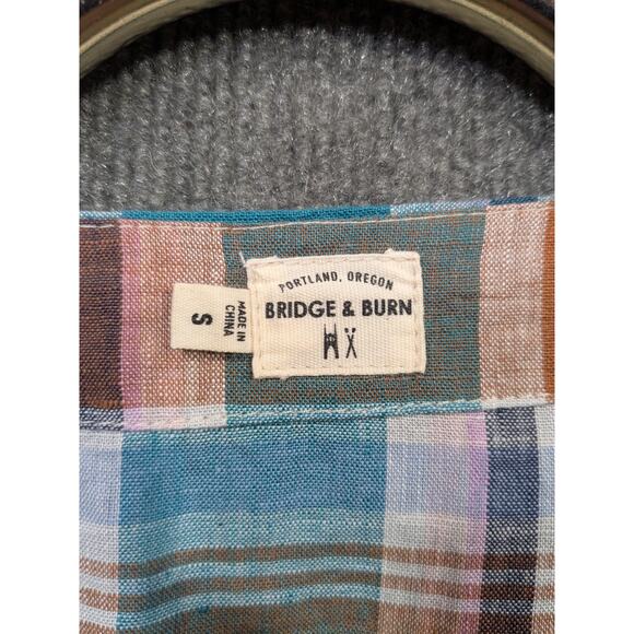 Bridge & Burn Wrap Dress Womens Small Linen Acadia Cap Sleeve Pockets Plaid - Picture 4 of 13